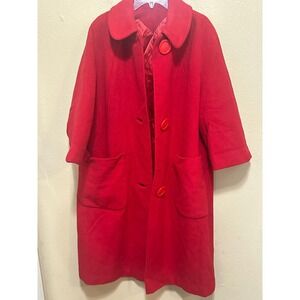 Vintage Red Wool‎ Coat Size 10 Mod 60s Style Above Knee Length